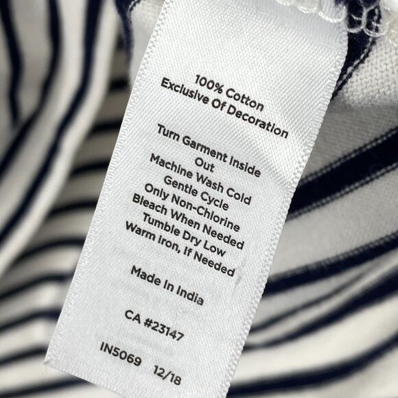 TALBOTS Top XLp Petite Floral Embroidered Striped Long Sleeve Cotton White Black - Picture 11 of 15